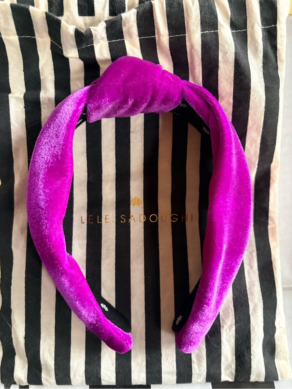 Lele Sadoughi Plush Velvet Knotted Headband in Fuchsia